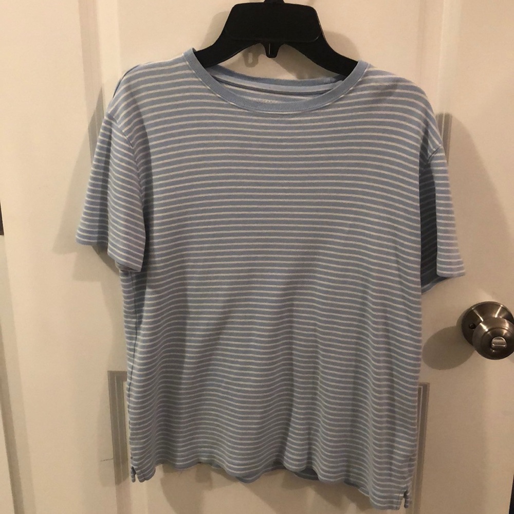 Baby blue with white stripes top